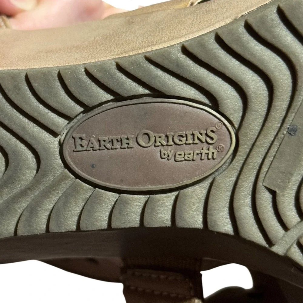 Earth Origins Ruby Women's Tan Leather Cutout Wedge Sandals Back Zip Size 8.5